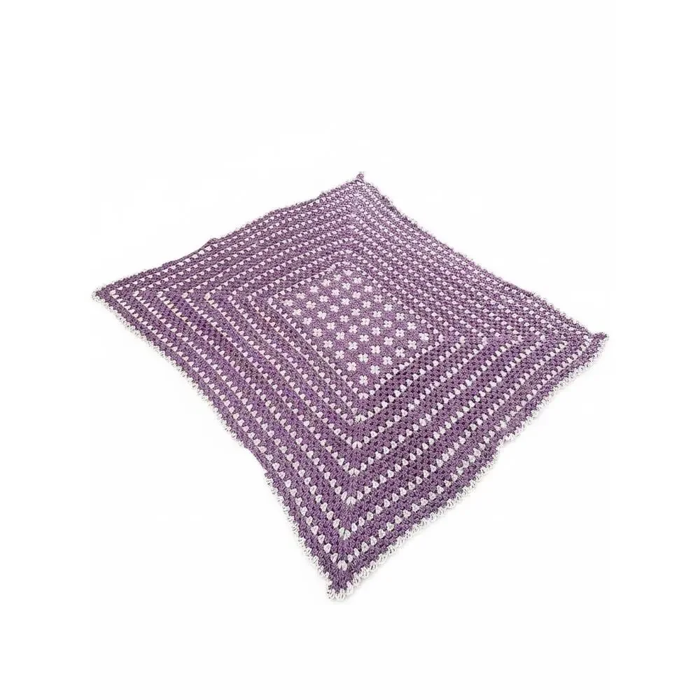 Handmade Crochet Afghan 69x57 Purple Cream Granny Square Cottagecore Blanket